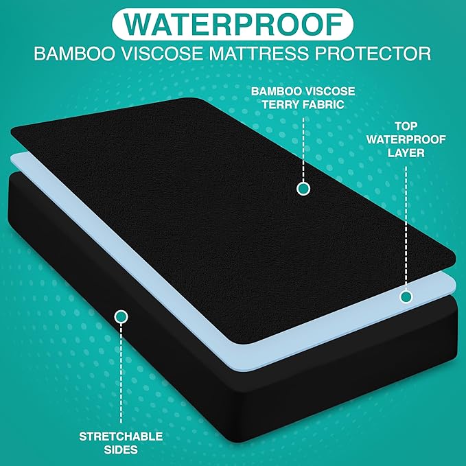 Utopia Bedding Premium Waterproof Mattress Protector, Viscose Made from Bamboo Mattress Cover, Breathable, Fitted Style with Stretchable Pockets (Black, King)