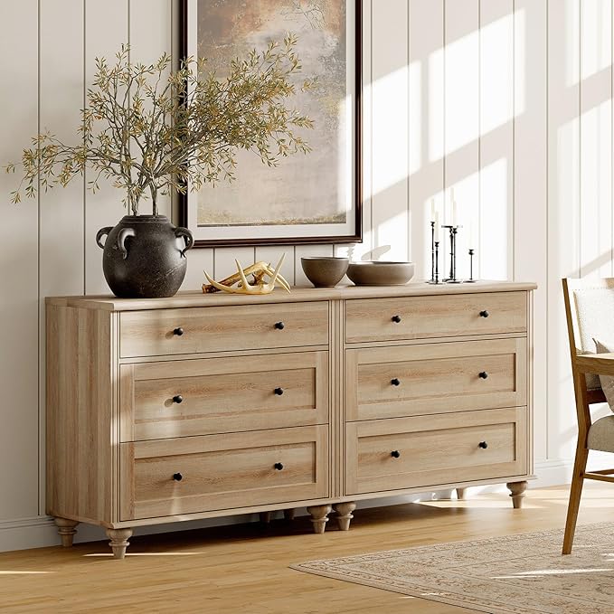 WAMPAT 3 Piece Bedroom Set - Includes Farmhouse 7 Drawer Dresser, Set of 2 Bedside Tables with 3 Drawers, 3 Piece Dresser and Nightstand Sets, Oak