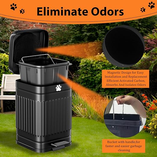 Dog Poop Trash Can Outside, 5L/1.3Gal Metal Dog Waste Trash Can with Lid, Foot Pedal, Pet Waste Container with 40 Bags, Poop Bucket with Lid Soft Close for Pet, Black - Image 3
