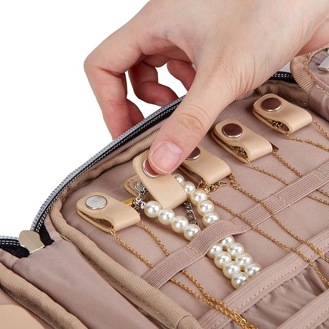BELALIFE Travel Jewelry Organizer, Portable Storage Case for Earrings, Rings, Necklaces, Bracelets, Pink - Image 5