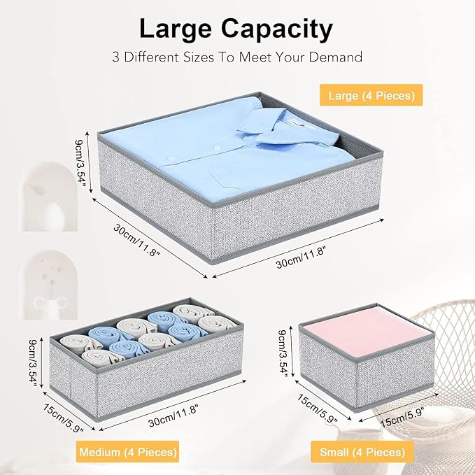 DIMJ Drawer Organizer Clothes 15 Pack - Foldable Baby Organizers and Storage & Dresser Organizer for Bedroom, Closet - Nursery Organization Dresser Dividers for underwear Sock Bra Belt Tie, Gray - Image 2