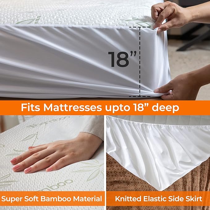 Cheer Collection Bamboo Mattress Protector - Highly Absorbent 100% Waterproof Incontinence Pad for Elderly Adults, Children and Pets - Full