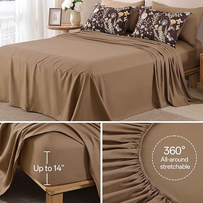Yiran Brown Comforter Set King Size, 7 Piece Floral Comforter Bedding Set, Farmhouse Bed in a Bag, Soft Microfiber Complete Bedding Set with Sheets for All Season