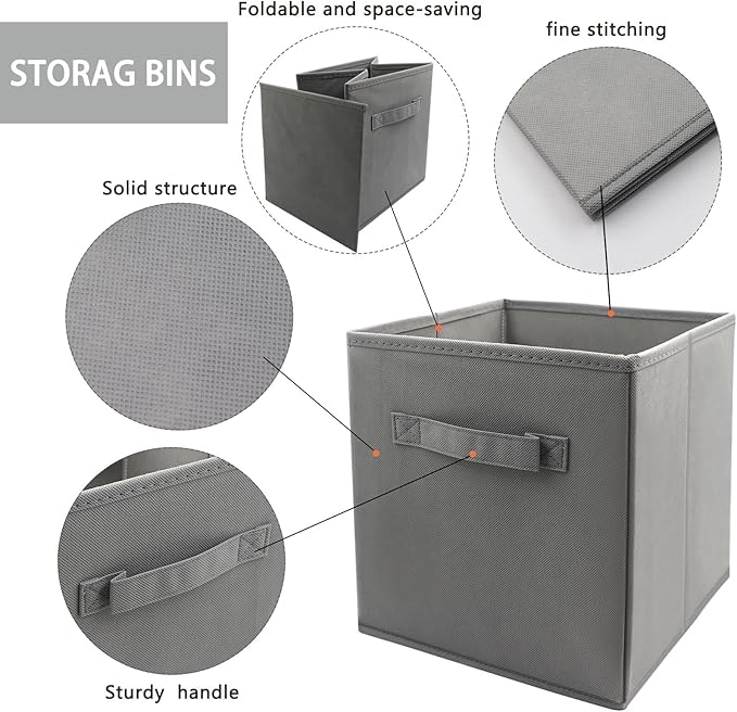 EBIGIC Mini Size 3-Pack Cube Storage Bins 9.0"x7.5"x7.5" Fabirc Foldable Closet Toy Organizer Collapsible Cloth Gray - Image 3