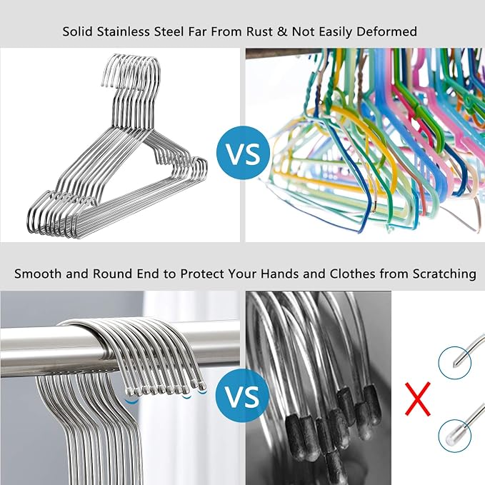 Fayleeko Stainless Steel Wire Coat Hangers - Heavy Duty, Ultra Thin, Space Saving (10 pack, 17.7 Inch) - Image 5