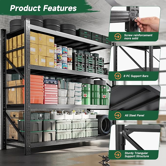 Letaya 6000LBS Storage Shelves Heavy Duty,79" W Garage Shelving Units, 4 Tier Adjustable Utility Rack Shelf,Large Metal Industrial Shelves,for Shop,Warehouse,Basement,Black (79" W x 24" D x 79" H) - Image 5