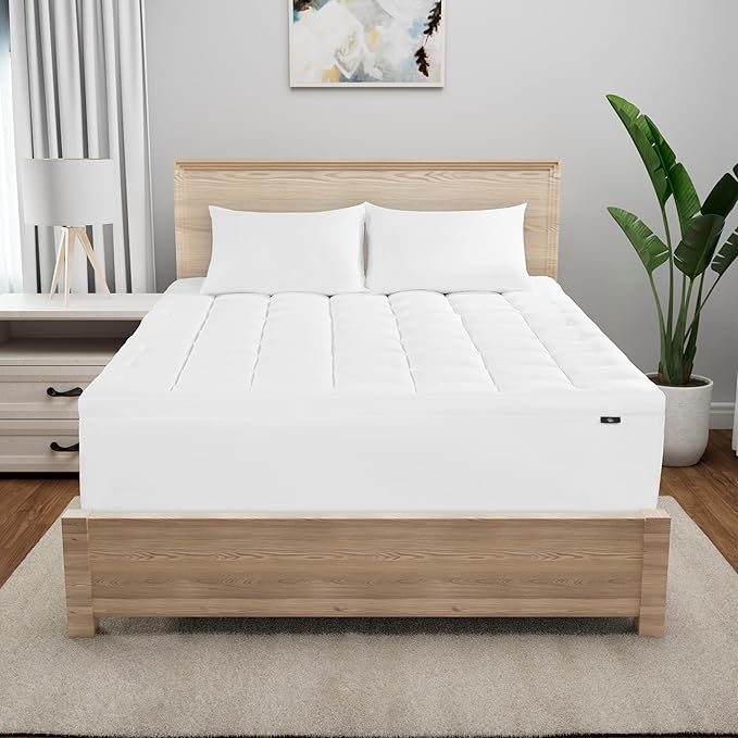 Serta Memory Flex Soft Queen Mattress Topper, 2" Pillow Top Mattress Pad, Cushioning Stain Resistant Mattress Protector with 15" Pocket for Secure Fit, Machine Washable, White
