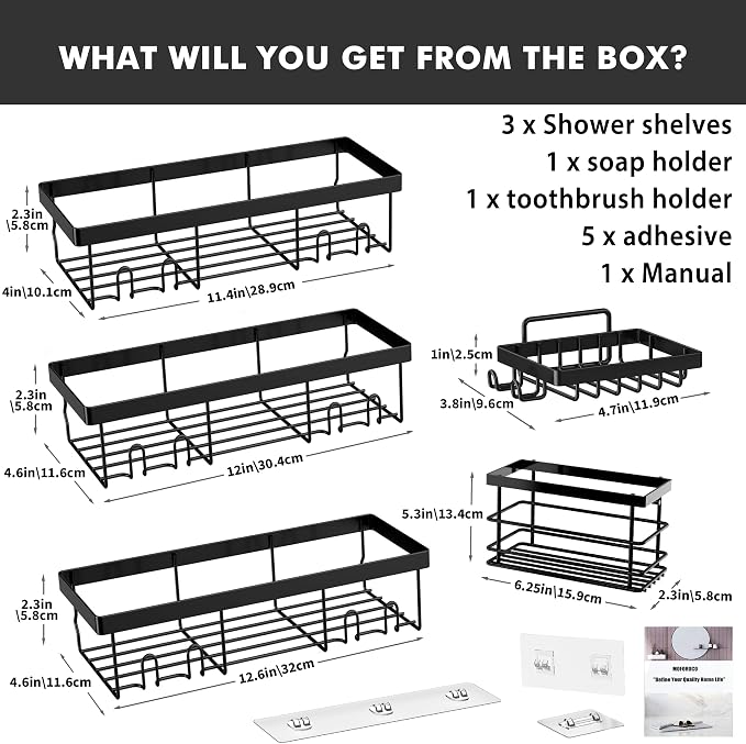 Moforoco Adhesive Shower Caddy Organizer Shelves Rack - 5 Pack Corner Bathroom Storage Organization, Home & Kitchen Decor Inside RV Accessories, Hanging First Apartment Household Camper Essentials - Image 7