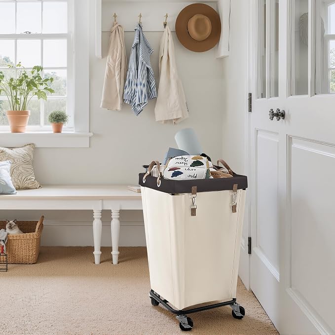 StorageWorks 110L Laundry Basket with Wheels, Large Rolling Hampers for Clothing Organizer, Dirty Clothes Basket for Hotel, Home, Closet, Dorm, Beige - Image 7