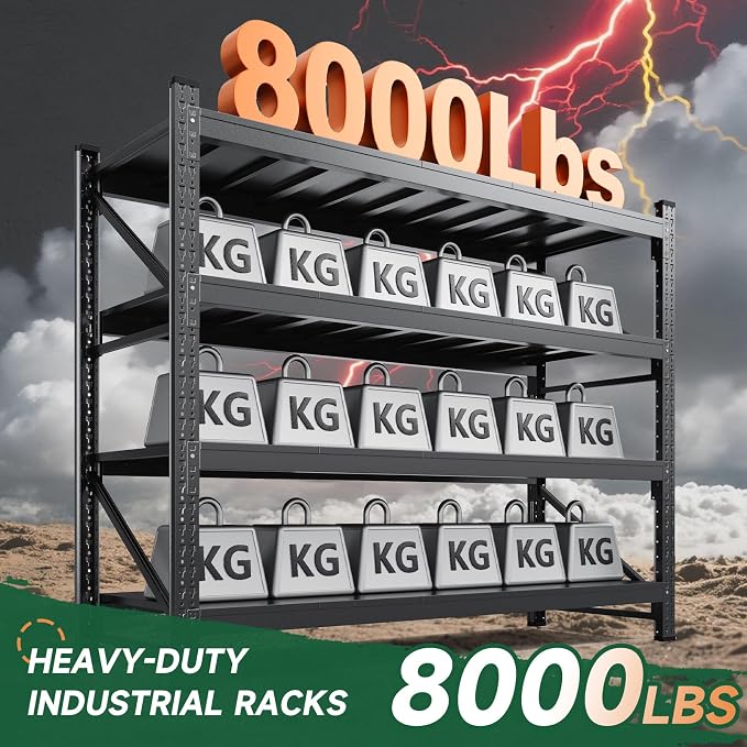 Letaya 8000LBS Storage Shelves Heavy Duty,75" W Garage Shelving Units, 4 Tier Adjustable Utility Rack Shelf,Large Metal Industrial Shelves,for Shop,Warehouse,Basement,Black (75" W x 24" D x 70" H) - Image 3