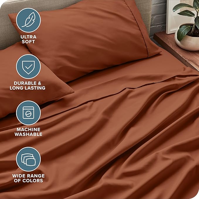 Bare Home King Sheet Set - 1800 Ultra-Soft Microfiber King Bed Sheets - Double Brushed - Deep Pockets - Easy Fit - 4 Piece Set - Bedding Sheets & Pillowcases (King, Terracotta)