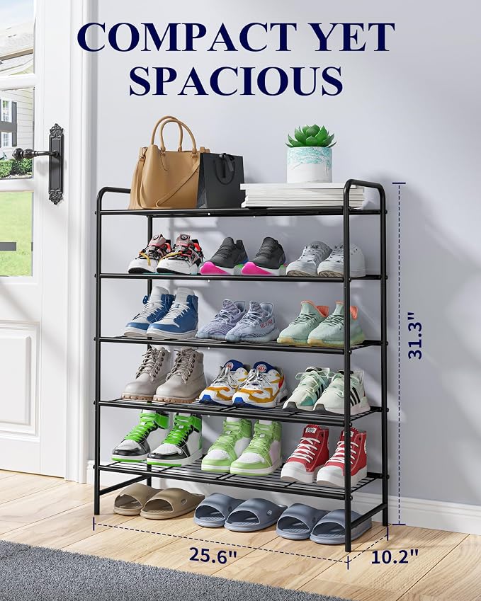 Kitsure Shoe Rack - Stainless Steel Shoe Organizer, Sturdy Shoe Rack for Closet and Front Door Entrance, Free Standing Shoe Shelf, Closet Organizers and Storage, 25.6" Wide - 5 Tier, Black - Image 2