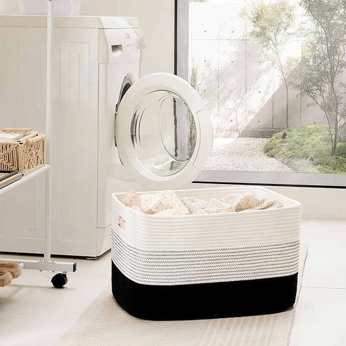 Artfeel Blanket Basket,Rectangle Woven Baskets for Storage,65L Laundry Basket for Decorative Nursery Blanket,Toys,Dirty Clothes and Magazine in Shelves,Baby Room,and Living Room - Image 3