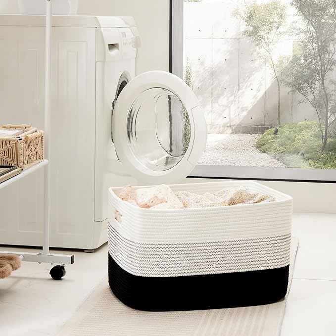 Artfeel Blanket Basket,Rectangle Woven Baskets for Storage,100L Laundry Basket for Decorative Nursery Blanket,Toys,Dirty Clothes and Magazine in Shelves,Baby Room,and Living Room - Image 3