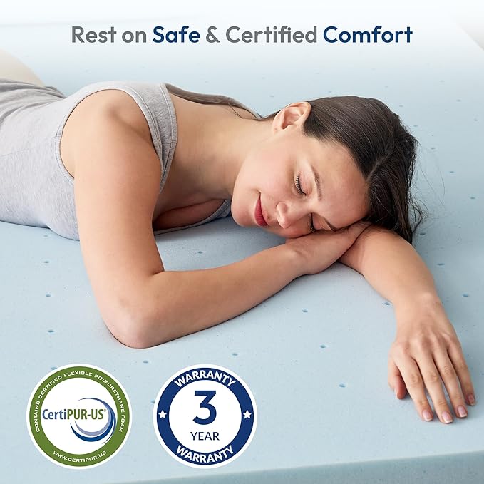4 Inch Calking Mattress Topper, Cooling Gel Infused Memory Foam Twin Mattress Pad in a Box, Back Support for Pressure Relief, CertiPUR-US Certified, Blue