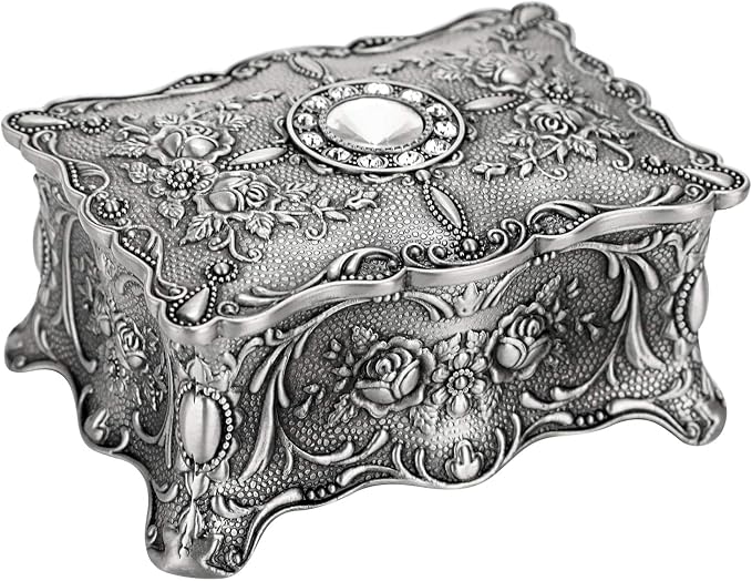 Hipiwe Vintage Jewelry Box, Small Enameled Trinket Box Organizer Rectangular Treasure Chest Box Jewelry Decorative box Keepsake Gift Box Case for Women,3.7x 2.7x 2 inch by Hipiwe