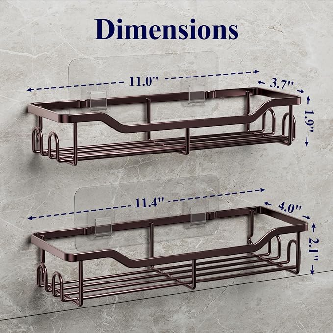 Kitsure Shower Caddy Large - Adhesive Shower Organizer, Stainless Steel Shelf for Inside Shower, No Drill Bathroom Organizers and Storage, Home Decor Accessories, 2 Pack, Brown - Image 2