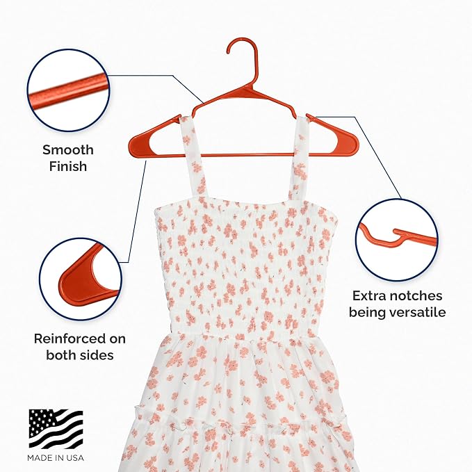 Closetselect Plastic Hangers 50 Pack - Space Saving Clothes Hangers, Made in USA, Durable & Strong Plastic Shirt & Coat Hanger with Notches & Shoulder Grooves, Non-Slip Hangers | Bright Orange - Image 5