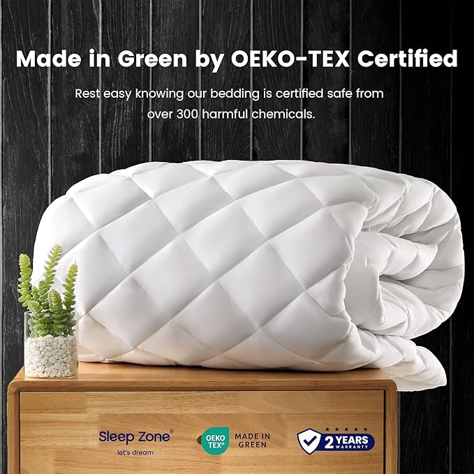 SLEEP ZONE Twin Mattress Protector, Quilted Fitted Mattress Pad, Deep Pocket Mattress Cover Stretches up to 21 inches, Fluffy Pillow Mattress Topper (White, 39x75)