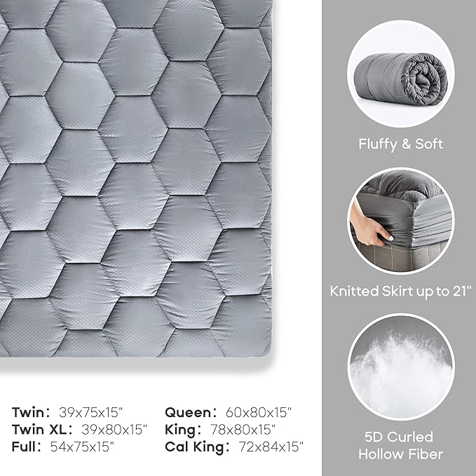 Sonive Waterproof Mattress Protector,California King Mattress Topper with Deep Pocket up to 21'',Quilted Fitted Waterproof Mattress Pad,Ultra Soft & Supportive, Durable & Easy Care, Grey