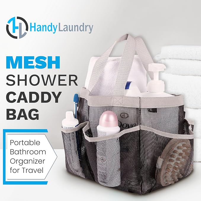 Handy Laundry Mesh Shower Caddy – 7 Pocket Portable Organizer Tote for College Dorm, Gym, Travel & Bathroom – Quick Dry, Collapsible, Lightweight Bag with Reinforced Handles (Black) - Image 2
