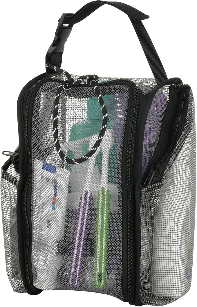 Cosmos Mesh Shower Caddy Toiletry Organizer Hanging Shower Tote Bag, Quick Dry Shower Organizer Portable Bath Bag with Durable Zippers & Side Pockets for Travel Gym Swimming Beach & Camp (Gray) by Unknown