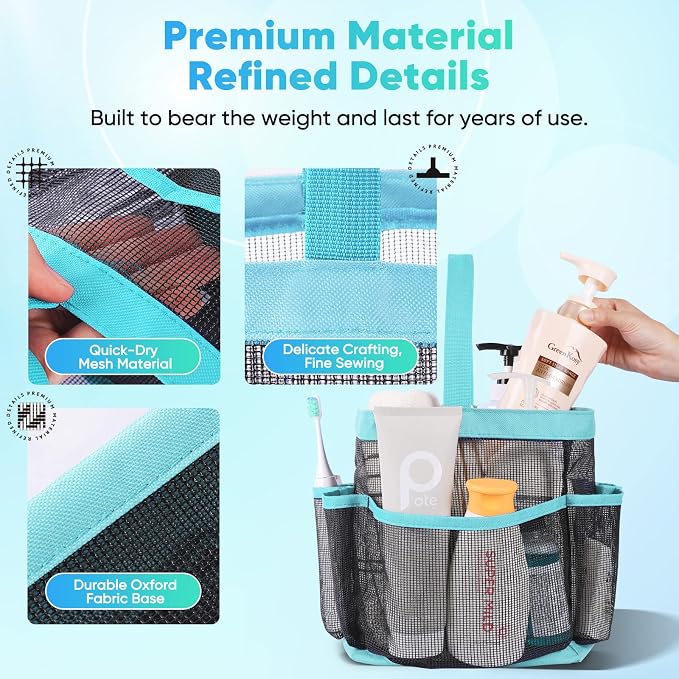 EUDELE Mesh Shower Caddy Portable for College Dorm Room Essentials,Shower Caddy Dorm with 8-Pocket Large Capacity for Beach,Swimming,Gym,Travel essentials - Image 3