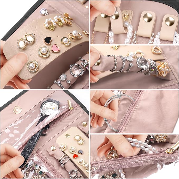 Travel Jewelry Organizer Box, Foldable Travel Case for Earrings, Necklaces, Rings, Bracelets, Black - Image 5