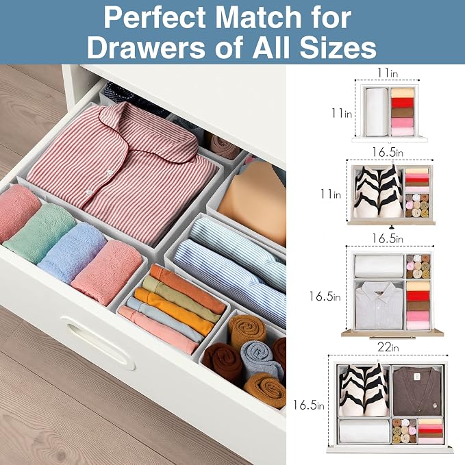 Criusia Drawer Organizer Clothes, 8 Pack Underwear Drawer Organizer, Foldable Closet Organizers and Storage Dresser Drawer Dividers for Clothes, Socks, Scarves, Ties (White) - Image 5