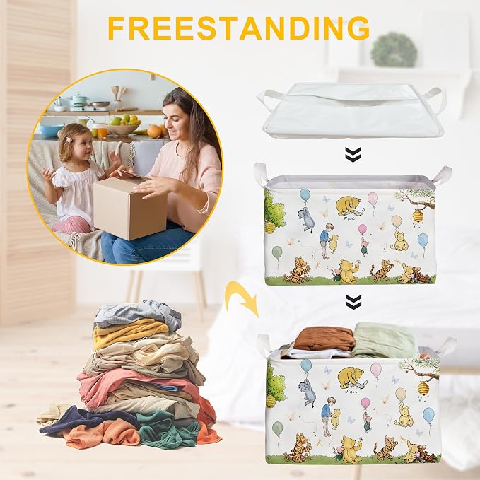 Winnie Basket,the Pooh baby Stuff,Winnie Nursery Decor Laundry Hamper With A Waterproof PECoating, Foldable, Bathroom and Bedroom SetClothes ,Toys Bin, Baby Nursery Hamper Decor - Image 4
