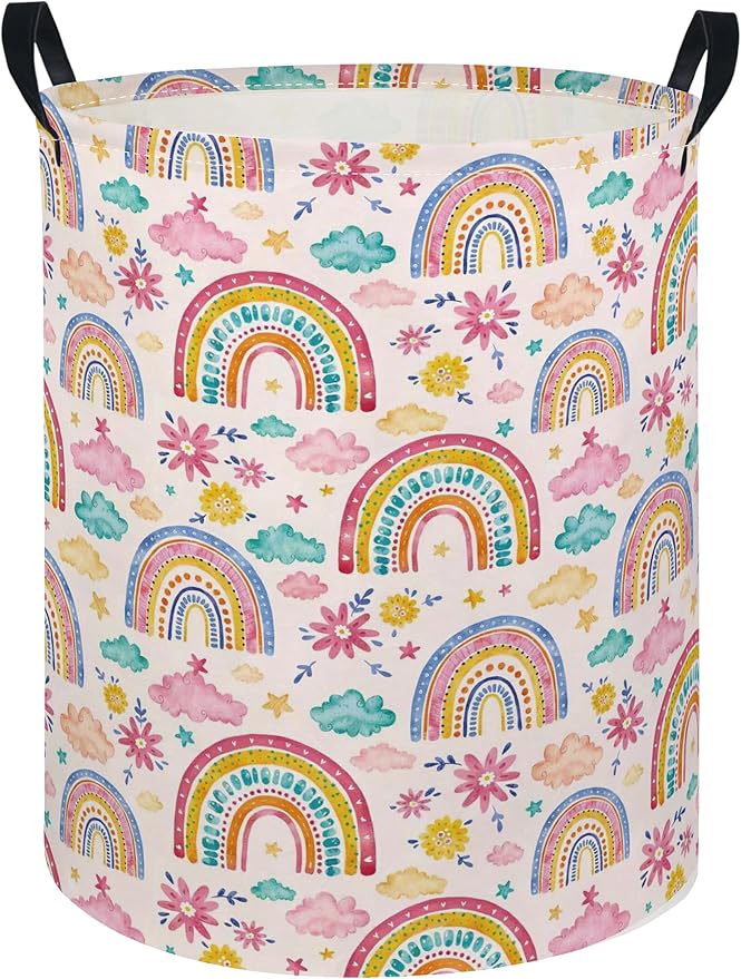 Baby Laundry Hamper kids laundry Basket Waterproof Laundry Bag for Bedroom Toy Clothes Organizer Room Décor(Pink Rainbow) by Unknown