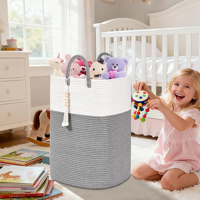 Woven Laundry Basket for Clothes, 100L Large Rectangle Laundry Hampers with Beads Tassel, Nursery Storage Basket for Toys, Tall Dirty Clothes Hamper for Bedroom Aesthetic, Laundry Room Organization - Image 6