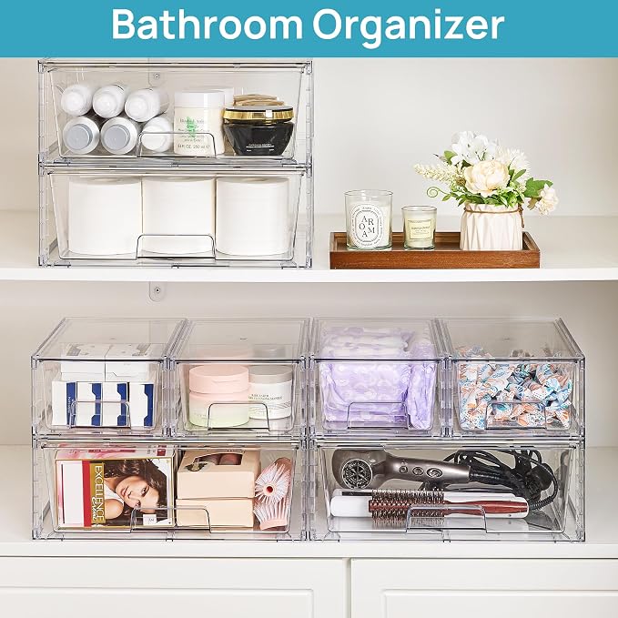 Vtopmart 3 Pack Stackable Storage Drawers, Easily Assemble Acrylic Bathroom Undersink Organizers,Clear Plastic Storage Bins for Closet,Cabinet,Pantry,Medicine Organization - Image 5