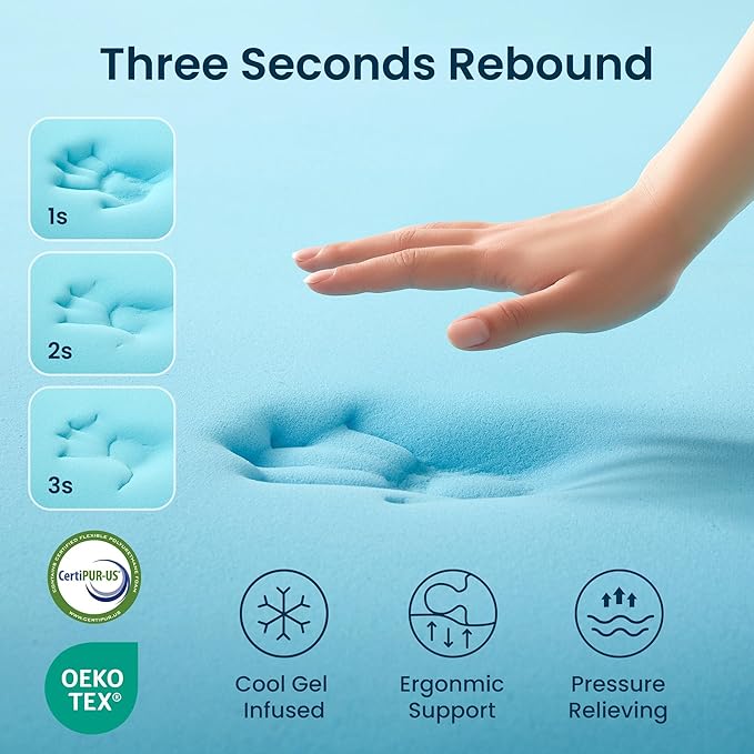 SLEEP ZONE Dual Layer 3 Inch Memory Foam Thick Mattress Topper, 2 inch Cooling Gel Memory Foam Plus 1 inch Waterproof Pillowtop Mattress Pad Cover, Comfort Support (King)