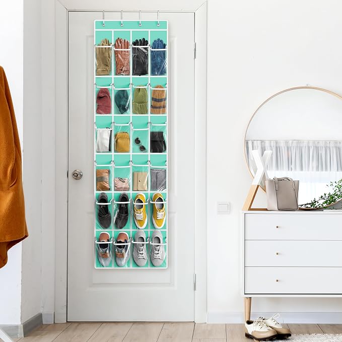 Simple Houseware 24 Pockets - Crystal Clear Over The Door Hanging Shoe Organizer, Turquoise (64'' x 19'') - Image 8