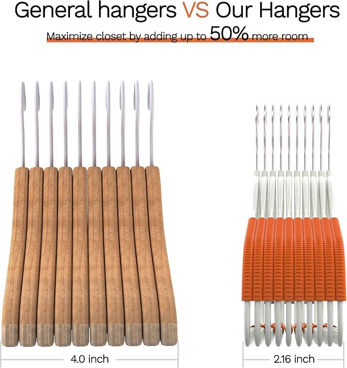 40 Pack Heavy Duty Plastic Hangers, Non Slip Clothes Hangers with Rubber Pads and 360° Hook - Thin Space Saving Hanger, Closet Organizer for Shirt, Pants, Suit, Skirt, Coat - Orange - Image 5