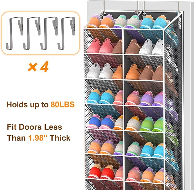 20-30 Pairs Over the Door Shoe Organizer, Breathable Mesh Pocket Hanging Shoe Storage for Closet, 10-Tier Door Shoes Rack, Handing Shoes Holder Fit All the Family's Sneakers, Boots, Heels, Dark Grey - Image 4