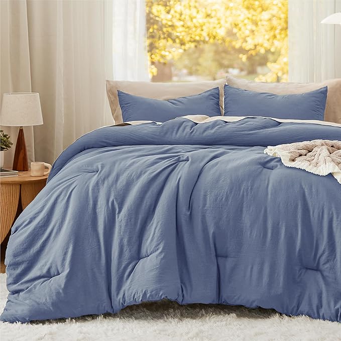 Bedsure Queen Comforter Set, Blue Soft Prewashed Bedding for All Seasons, 3 Pieces GentleSoft™ Bed Set, 1 Lightweight Comforter (90"x90") and 2 Pillowcases (20"x26")