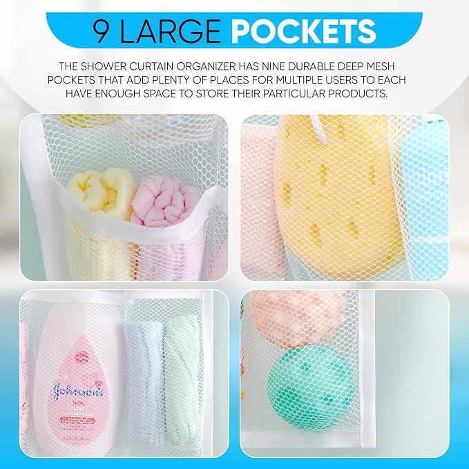 Handy Laundry Hanging Shower Organizer (2-Pack) - 9-Pocket - Mesh Caddy with Deep Storage Pockets for Organizing Bathroom Toiletries and Kids Bath Toys - Hang on Existing Shower Curtain Rings - Image 4