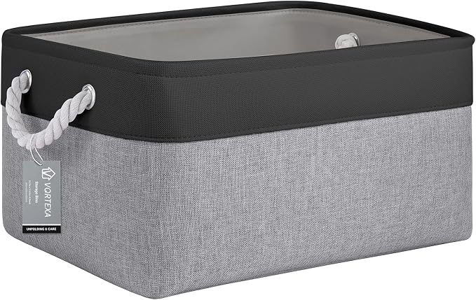 Large Storage Baskets- 15.7x11.8x8.26 inch Storage Bins for Shelves and Closet Organizing, Foldable Fabric Bin for Home Organization Clothes and Laundry (1-Pack, Black&Gray) by VQRTEXAStorageBasket