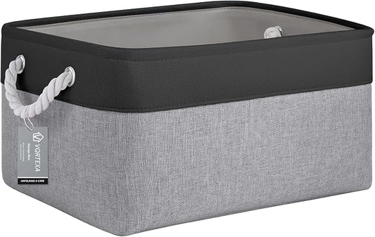Large Storage Baskets- 15.7x11.8x8.26 inch Storage Bins for Shelves and Closet Organizing, Foldable Fabric Bin for Home Organization Clothes and Laundry (1-Pack, Black&Gray) by VQRTEXAStorageBasket