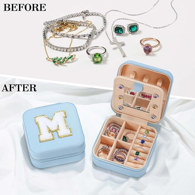 Parima Christmas Gifts List 2025 Ideas - Personalized Initial Travel Jewelry Case, 4 5 6 7 8 9 10 11 12 Year Old Girl Birthday Gifts Christmas Gifts for Daughter Granddaughter - Letter G, Sky Blue - Image 3