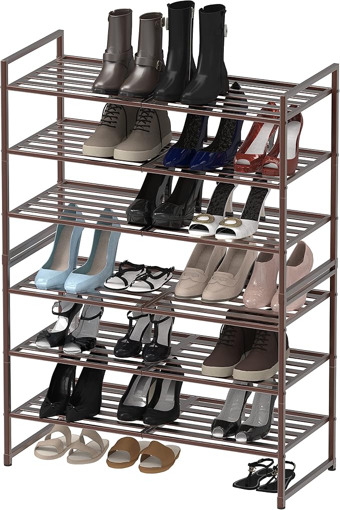 Simple Houseware 3-Tier Stackable Metal Panel Shoes Rack, Bronze - Image 5