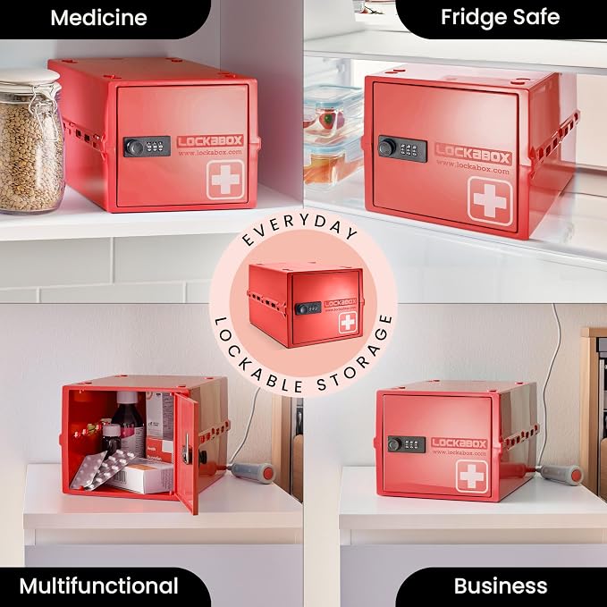 Lockabox One™ | Premium Medicine Lock Box | Medium Medication Lock Box With Code For Medicines, Vitamins & Supplements | External Size 12 x 8 x 6.6 inches (Medi Red) - Image 3
