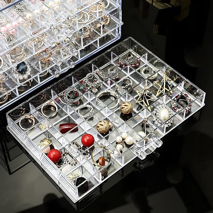 Clear Acrylic Jewelry Storage Box, Earring Jewelry Organizer with 5 Drawers, 5-Layer Jewelry Box for Women, Earrings Display Holder for Ring Bracelet Necklace, 120 Grid Compartment Storage Box - Image 5