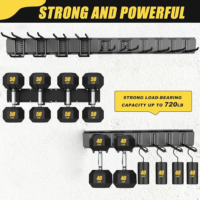64'' Garage Tool Organizer Wall Mount, 18 PCS Adjustable Garden Tool Hanger Rack, Garage Hooks Heavy Duty, Shovel Holder Wall Mount, Storage Hooks for Hanging in Garage - Image 5