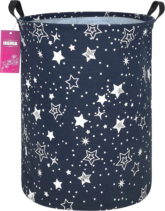 Laundry Hamper Large Canvas Fabric Lightweight Storage Basket/Toy Organizer/Dirty Clothes Collapsible Waterproof for College Dorms, Boys and Girls Bedroom,Bathroom(Blue star) by INGHUA