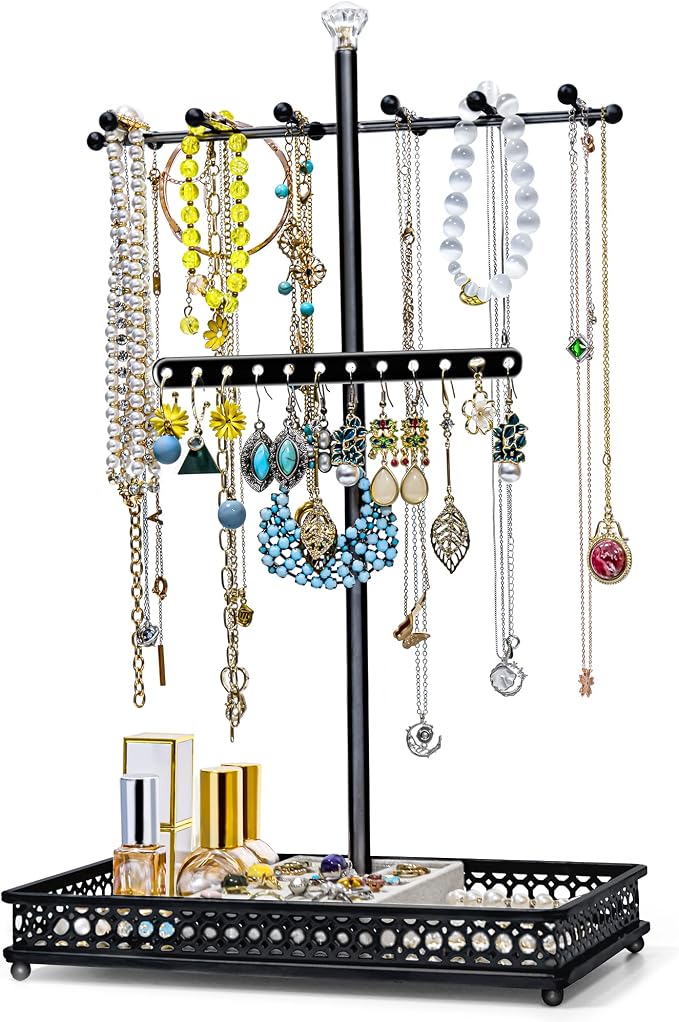 Meangood Jewelry Organizer Stand, 15.6" H Jewelry Tree Display Holder Stand for Bracelets Necklaces Earrings Rings, Gift for Women Girls (Black) by Meangood