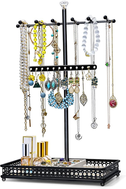 Meangood Jewelry Organizer Stand, 15.6" H Jewelry Tree Display Holder Stand for Bracelets Necklaces Earrings Rings, Gift for Women Girls (Black) by Meangood