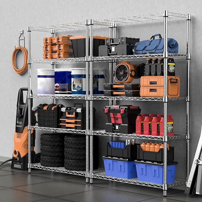 M MZG 1250 lbs Steel Heavy Duty 5-Tier Utility Shelving Unit Steel Organizer Wire Rack for Home,Kitchen,Office,Chrome (13.7" D x 23.6" W x 62.4" H) - Image 2